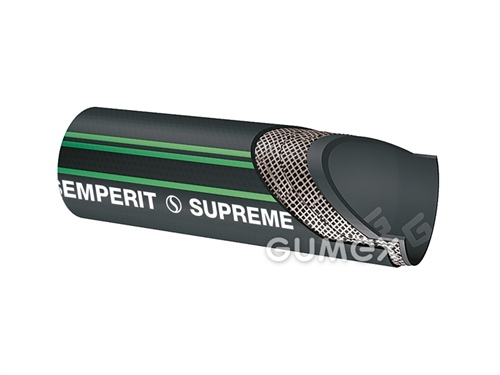Tlaková hadice víceúčelová SUPREME, 6/13mm, 20bar, vysocejakostní prémiová pryž, -35°C/+135°C (olej) +120°C (vzduch), +100°C (voda), černá se zelenými pruhy